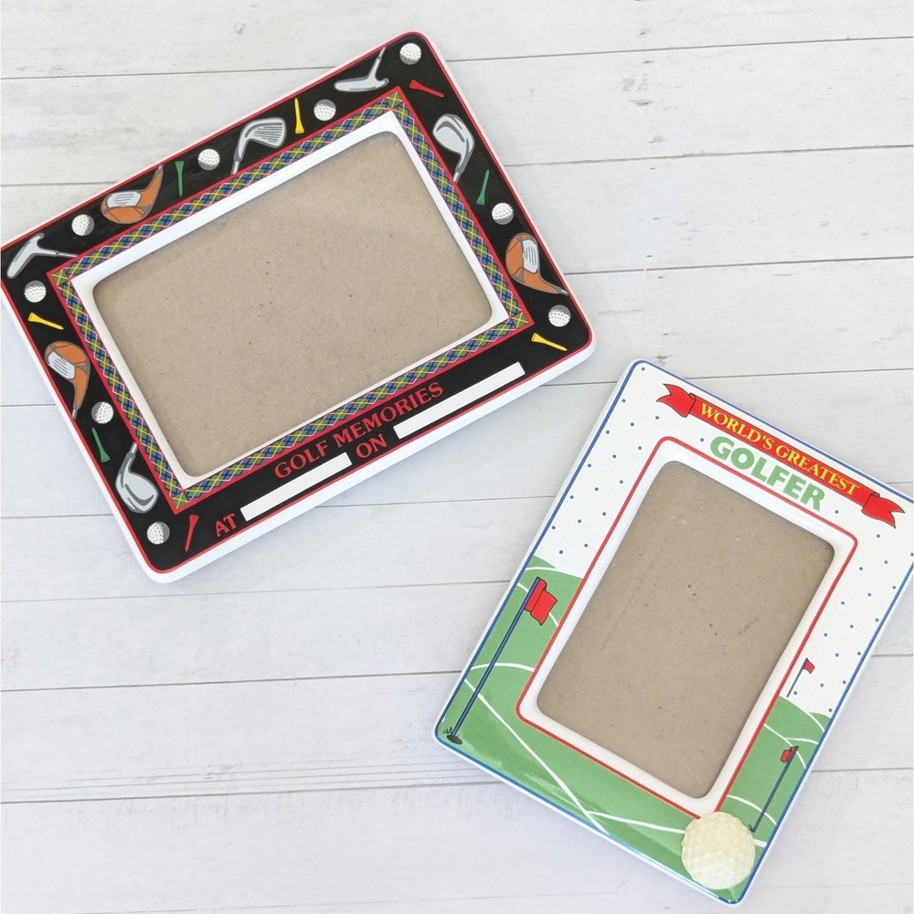 Vintage 90s Colorful Ceramic Golf Picture Frame Set 4x6" Photo GANZ Taiwan